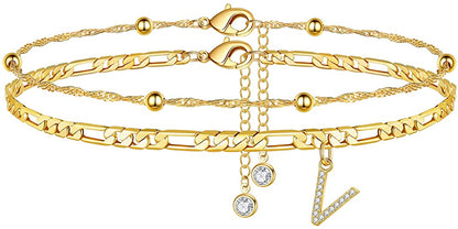 14K Layered Figaro Anklet Chain