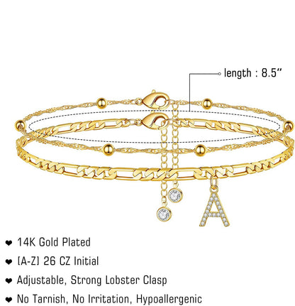 14K Layered Figaro Anklet Chain