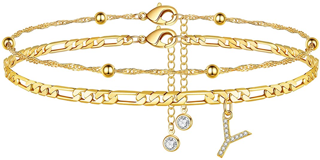 14K Layered Figaro Anklet Chain