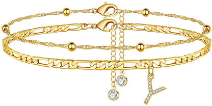 14K Layered Figaro Anklet Chain