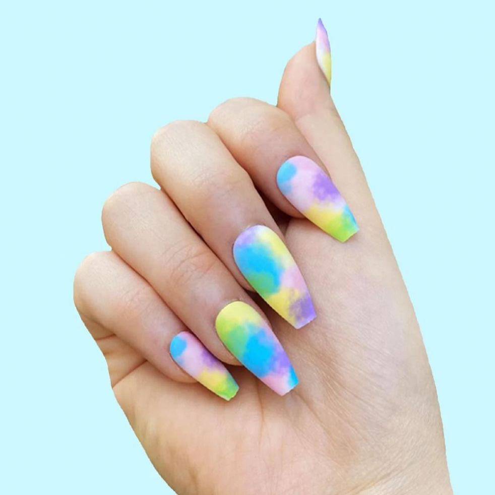 tie dye press on nails medium coffin length matte finish