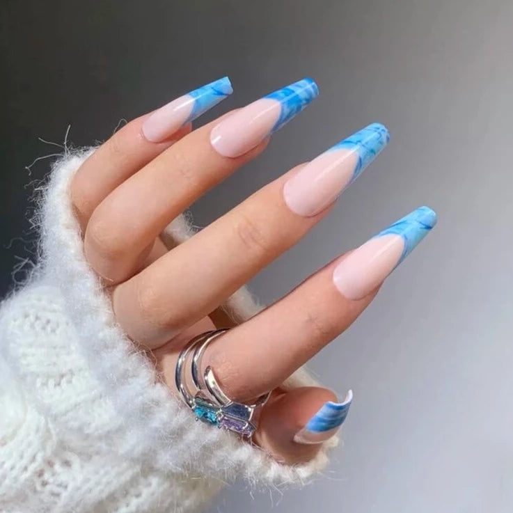 blue press on nails